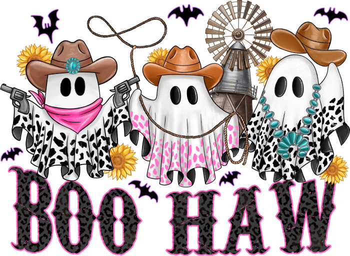 Boo Haw western ghost Halloween DTF transfer design