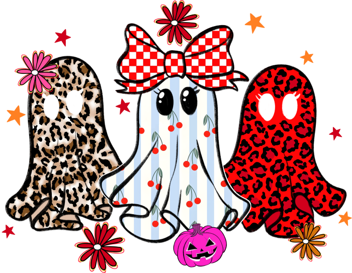 Colorful ghosts Halloween DTF transfer design