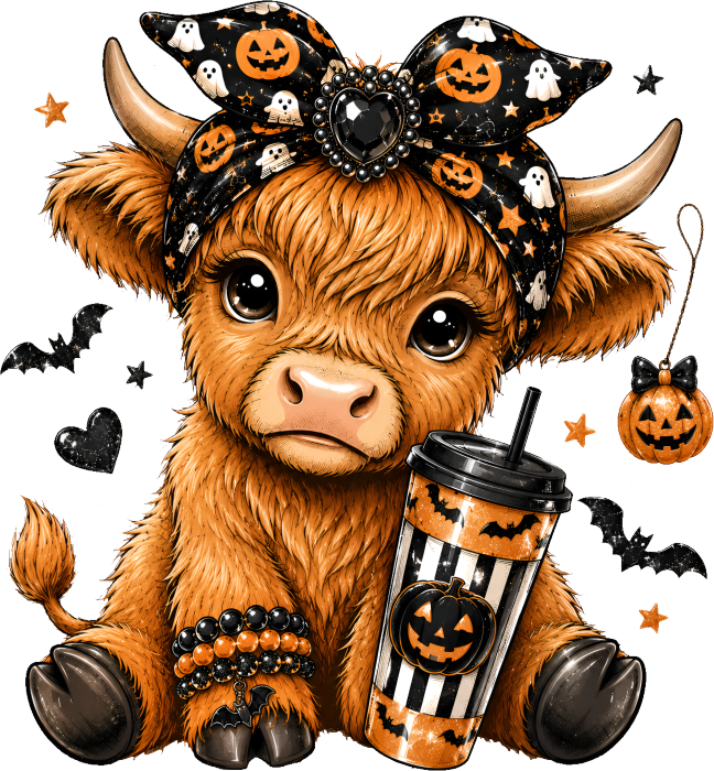 Halloween highland cow DTF transfer design