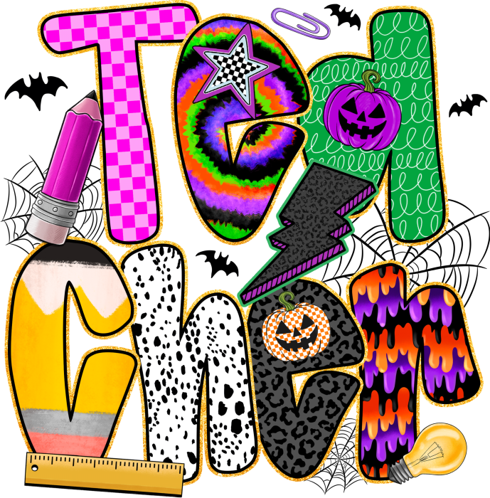 Teacher Halloween DTF transfer design